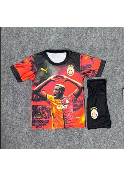 Galatâsarây//vitor.osimhênn-45 Kırmızı Resimli Yeni Sezon Futbol Çocuk Forması Maske Hediye