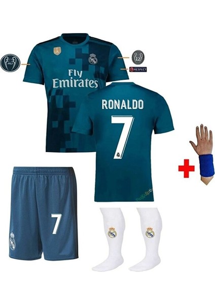 Real Madrid 2018 Sezonu Cristiano Ronaldo Röveşata Çocuk Forması Şort Çorap Bileklik