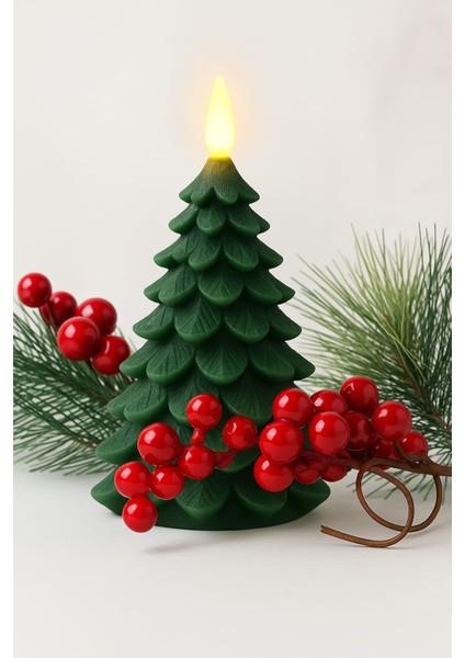 LED Mum Çam Ağacı Şekilli Yılbaşı Dekoru | Dekoratif Işıklı Noel Mumu 19 cm