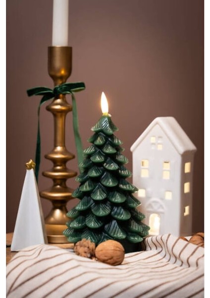 LED Mum Çam Ağacı Şekilli Yılbaşı Dekoru | Dekoratif Işıklı Noel Mumu 19 cm modelleri