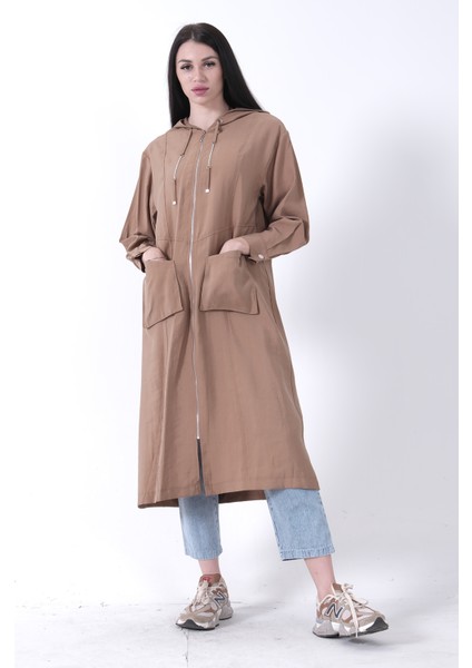 Camel Çift Cep Detaylı Fermuar Kapamalı Kapüşonlu Kap 44510684.09