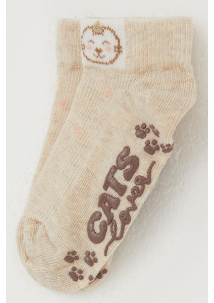 Kız Çocuk Çorap Abs Li Sevimli Ayıcık Baskılı 1-6 Yaş, Bej Melanj modelleri