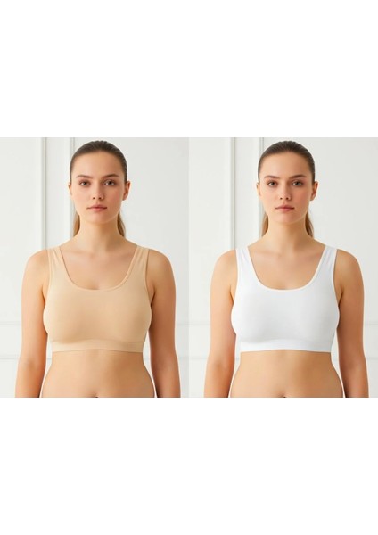 2'li Paket Ten ve Beyaz Renk Modal Kumaş Çıkarılabilir Ped Büyük Beden Büstiyer