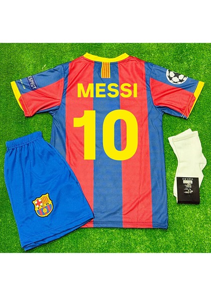 B'arcelona #10 Lionel Messi 2010-11ŞAMPIYONLAR Ligi Finali Çocuk Forması 3lü Set