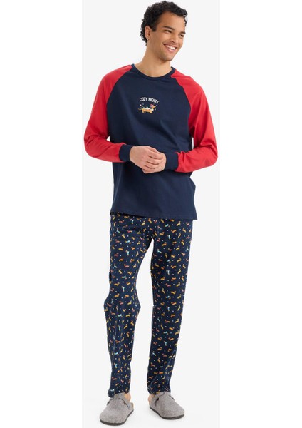 Pijama Takımı Regular Fit Baskılı Uzun Kollu Üst Uzun ALT G2905AX25WN