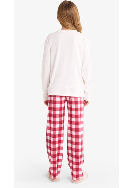 Kız Çocuk Pijama Takımı Baskılı Uzun Kollu Üst Kareli Uzun ALT F7287A825AU indirimleri