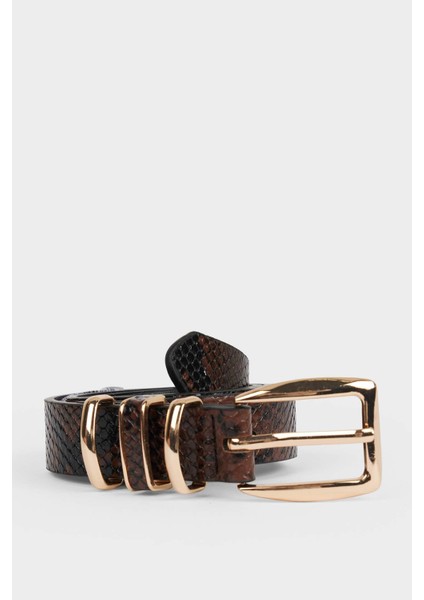 Kadın Yılan Derisi Desenli Suni Deri Günlük Kemer F3365AXNS
