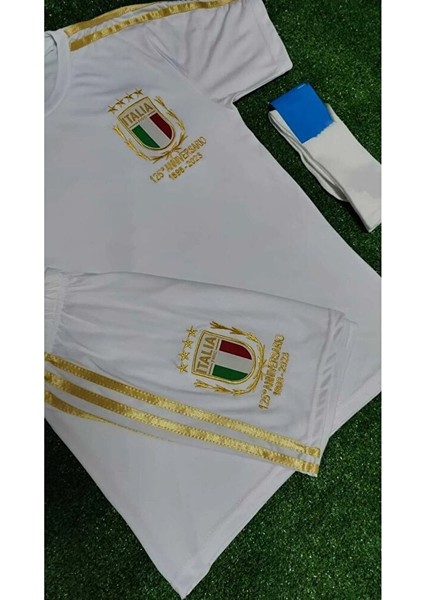 Özel Italya 125.YIL Yeni Sezon Çocuk Futbol Forması Özel Tasarım 3lü Takım Beyaz