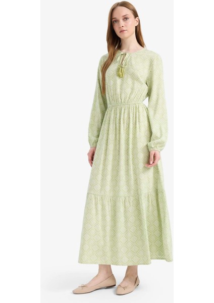 Bisiklet Yaka Desenli Viskon Uzun Kollu Maxi ELBISE D9636AX25SM fiyatları