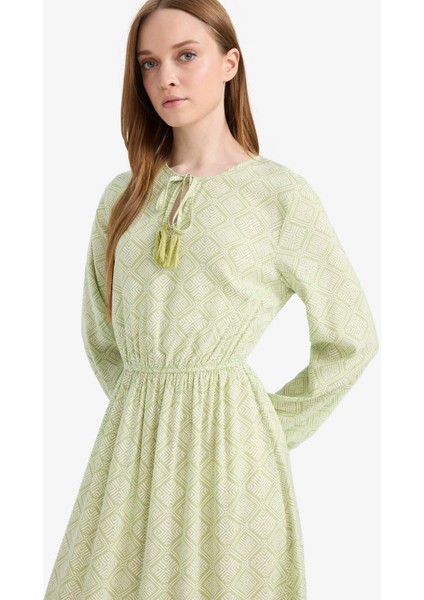 Bisiklet Yaka Desenli Viskon Uzun Kollu Maxi ELBISE D9636AX25SM indirimleri