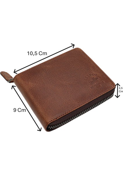 Unisex Kağıt Para ve Bozuk Para Bölmeli Hakiki Eskitme Deri Cüzdan Kartlık - Tiguan Kahve