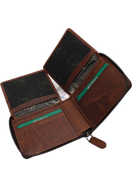 Unisex Kağıt Para ve Bozuk Para Bölmeli Hakiki Eskitme Deri Cüzdan Kartlık - Tiguan Kahve modelleri