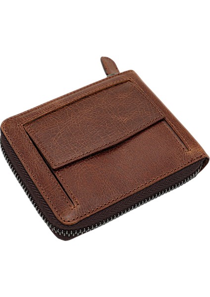 Unisex Kağıt Para ve Bozuk Para Bölmeli Hakiki Eskitme Deri Cüzdan Kartlık - Tiguan Kahve fırsatları