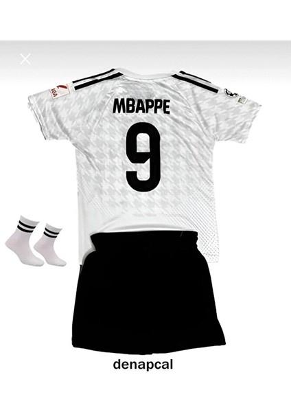 Real Madrid 2024/25 Yeni Sezon Beyaz Kylian Mbappe Desenli Çocuk Forması 4'lü Set