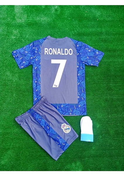 Yeni Sezon Ronaldo Cr/7 R€æl Mædrid Çocuk Forması (Forma Şort Çorap) Mavi/gri