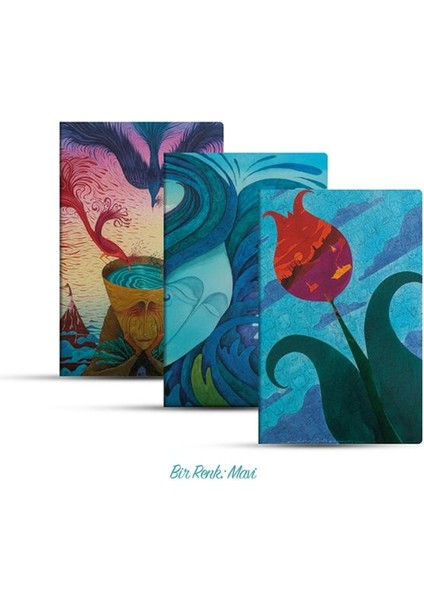 Üçlü Çizgisiz Defter Seti: Bir Renk: Mavi