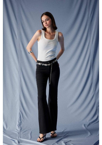 Mia Flare Fit Normal Bel Ispanyol Paça Uzun Jean PANTOLON E9157AX25AU