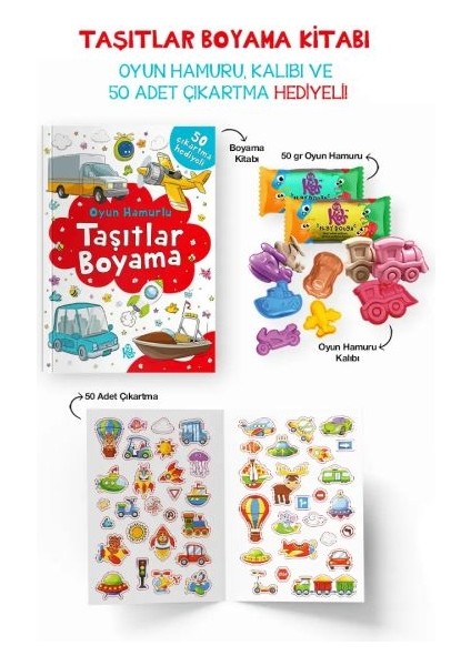 Taşıtlar Boyama Kitabı - Oyun Hamurlu - 3 Yaş +