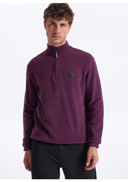 D5WM-SWT3941 Mürdüm Dik Yaka Relaxed Düz Erkek Sweatshırt