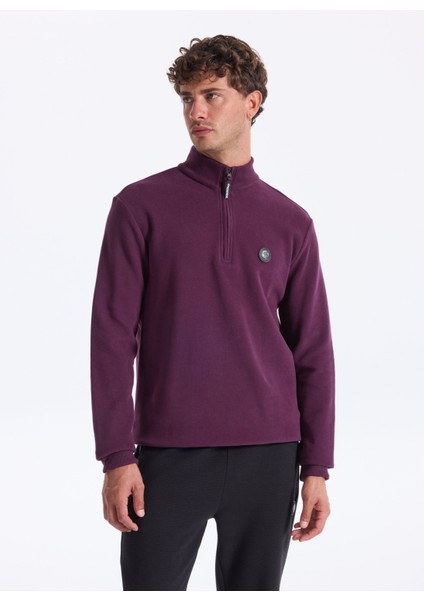 D5WM-SWT3941 Mürdüm Dik Yaka Relaxed Düz Erkek Sweatshırt fırsatları