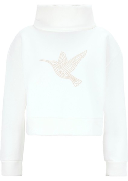 Balıkçı Yaka Nakışlı Beyaz Kadın Sweatshırt F5WL-SWT0233 fiyatları