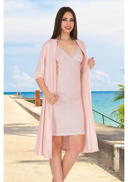 Lady Lingerie Yavruağzı Bayan Gecelik Sabahlık Takım
