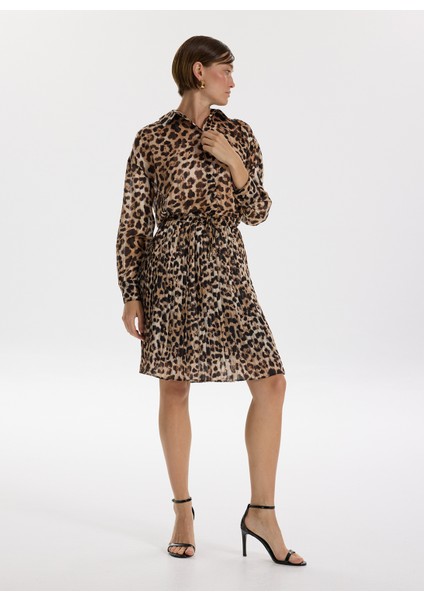 Lastikli Bel Bej - Siyah Kadın Desenli Mini Etek F5WL-ETK0361 fiyatları