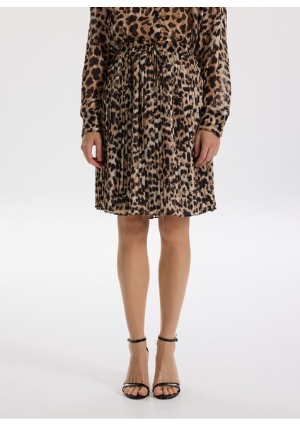 Lastikli Bel Bej - Siyah Kadın Desenli Mini Etek F5WL-ETK0361 modelleri