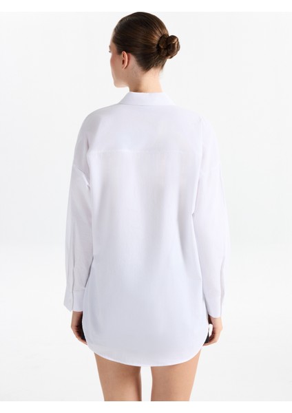 Oversize Gömlek Yaka Taşlı Beyaz Kadın Gömlek F5WL-GML0098 indirimleri