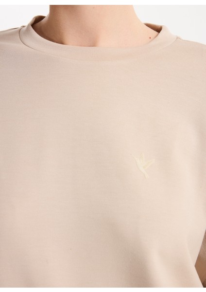 Bisiklet Yaka Baskılı Bej Kadın Sweatshırt F5WL-SWT0385 fırsatları