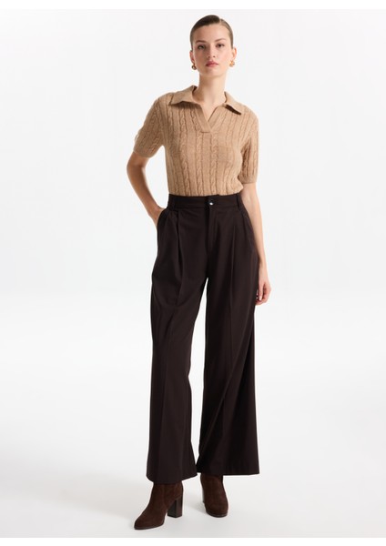 Gömlek Yaka Relaxed Saç Örgü Desenli Camel Kazak Kadın F5WL-KZK0257 fiyatları