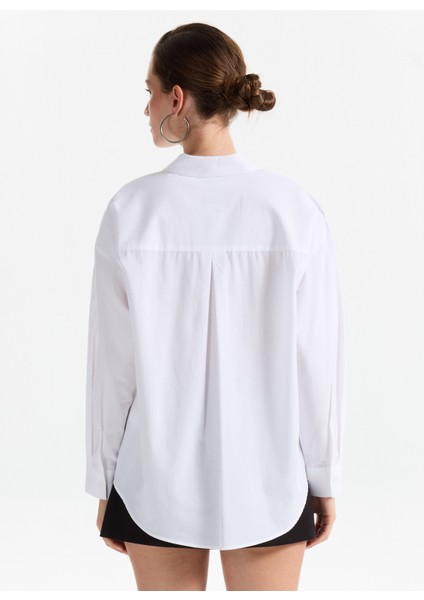 Loose Fit Gömlek Yaka Taşlı Beyaz Kadın Gömlek F5WL-GML0100 indirimleri