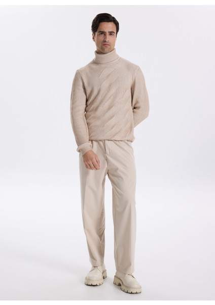 Tam Balıkçı Yaka Slim Fit Jakarlı Vizon Erkek Kazak F5WM-KZK 2296 fiyatları