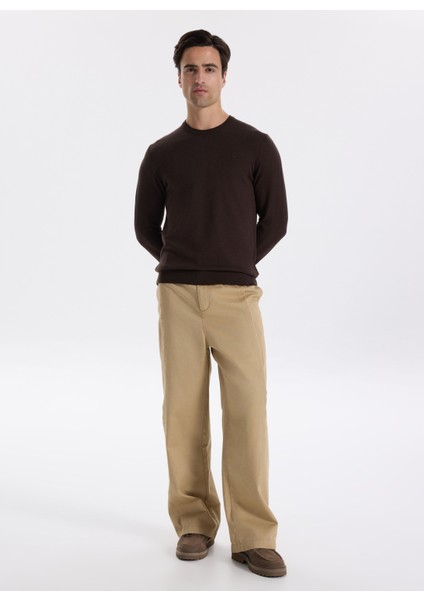 Bisiklet Yaka Basic Düz Kahve Erkek Kazak F5WM-KZK 2556 fiyatları