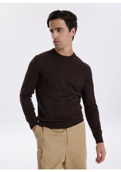 Bisiklet Yaka Basic Düz Kahve Erkek Kazak F5WM-KZK 2556 modelleri