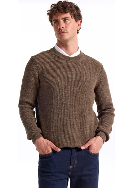 Bisiklet Yaka Regular Fit Düz Haki Melanj Erkek Kazak FC4WM-KZK 2599. modelleri