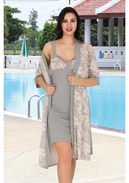 Lady Lingerie Geniş Askı Penye Gecelik Sabahlık Takım