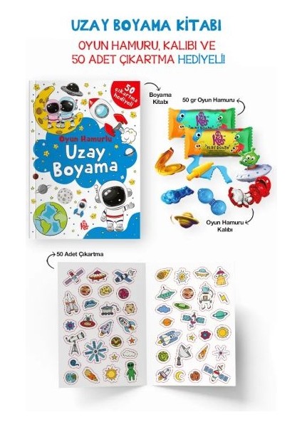 Uzay Boyama Kitabı - Oyun Hamurlu - 3 Yaş +
