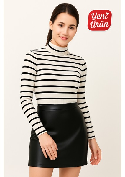 Balıkçı Yaka Uzun Kol Fitilli Bluz