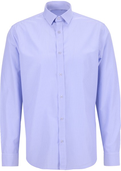 Slim Fit Alttan Britli Yaka Çizgili Mavi Erkek Gömlek Maydos-Y 307