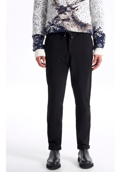 Bağlamalı Bel Duble Paça Jogger Siyah Erkek Pantolon F5WM-PNT 2537 modelleri