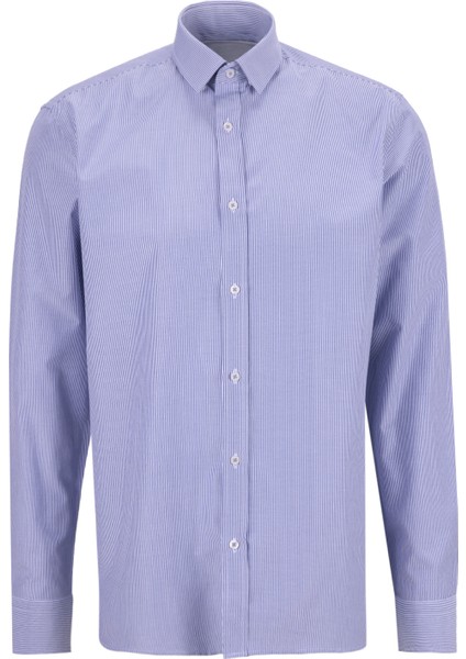Slim Fit Alttan Britli Yaka Çizgili Koyu Mavi Erkek Gömlek Maydos-Y 307 fiyatları