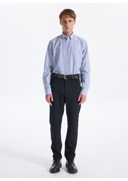 Slim Fit Alttan Britli Yaka Çizgili Koyu Mavi Erkek Gömlek Maydos-Y 307 fırsatları