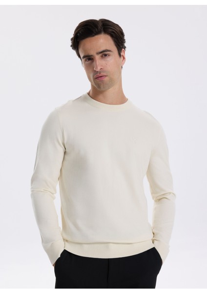 Bisiklet Yaka Slim Fit Düz Ekru Erkek Kazak F5WM-KZK 2883