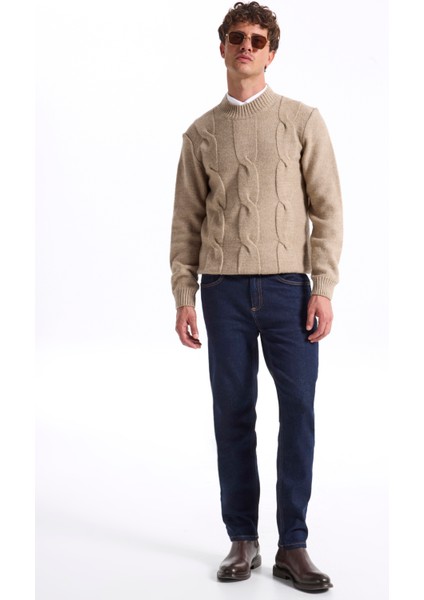 Bisiklet Yaka Slim Fit Saç Örgü Desenli Haki Erkek Kazak F5WM-KZK 2314 fiyatları