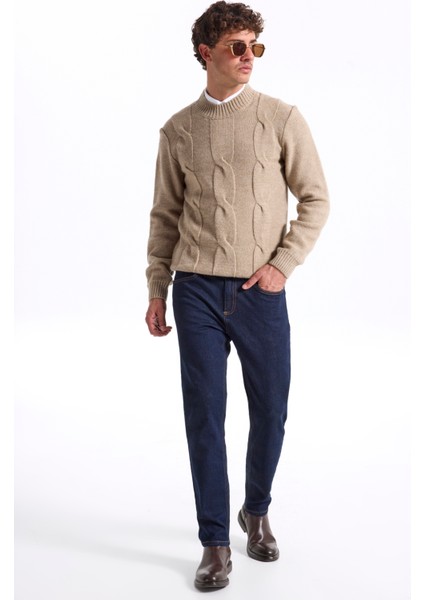 Bisiklet Yaka Slim Fit Saç Örgü Desenli Haki Erkek Kazak F5WM-KZK 2314 modelleri