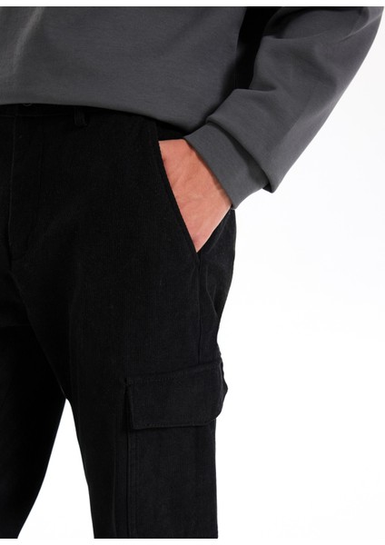 Normal Bel Düz Paça Relaxed Siyah Erkek Kargo Pantolon J5WM-PNT7868 fırsatları