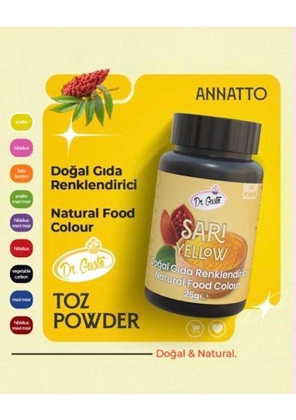 Doğal Toz Gıda Boyası Dr.gusto 25 gr Sarı
