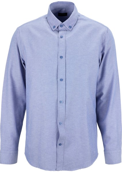 Slim Fit Düğmeli Yaka Armürlü Mavi Erkek Gömlek Maydos-Y 430 fiyatları