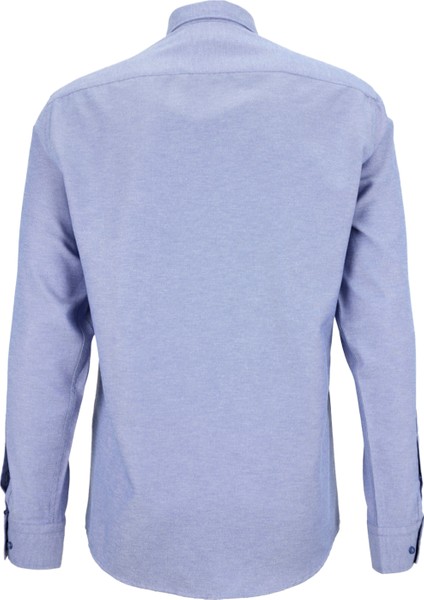 Slim Fit Düğmeli Yaka Armürlü Mavi Erkek Gömlek Maydos-Y 430 modelleri